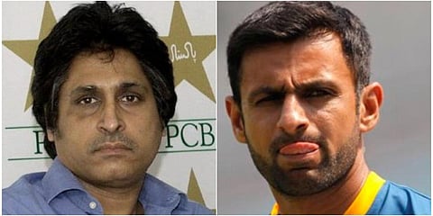 Pakistani cricket commentator Ramiz Raja and batsman Shoaib Malik. (File photos| AFP and PTI)