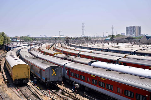 Passenger trains halted at Basin Bridge Railway Yard due to lockdown, in Chennai. (Photo | Debadatta Mallick, EPS)