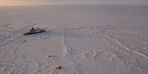 The German Arctic research vessel Polarstern in the ice next to a research camp in the Arctic region. (File photo| AP)