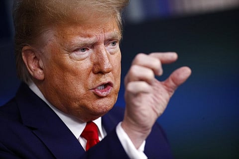 President Donald Trump speaks during a coronavirus task force briefing at the White House, Saturday, April 18, 2020, in Washington. (Photo | AP)