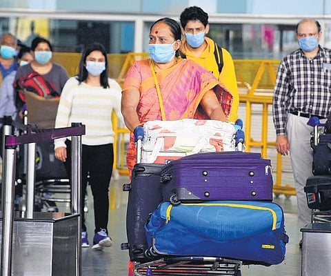 The first batch of people repatriated to India from London arrive at Kempegowda International Airport early.