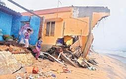 File picture of a house damaged in  sea attack