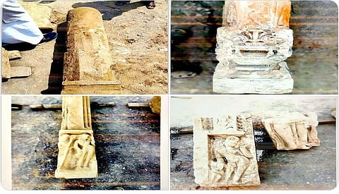 The articles excavated during levelling of land meant for construction of Ram Temple in Ayodhya (Photo| Twitter/Shri Ram Janmabhoomi Teerth Kshetra)