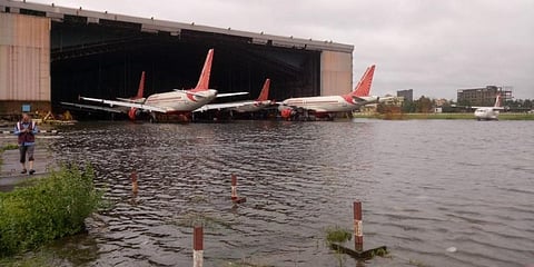 Though the hangars were not in use, old aircraft kept inside were badly damaged. (Photo | Special Arrangement)