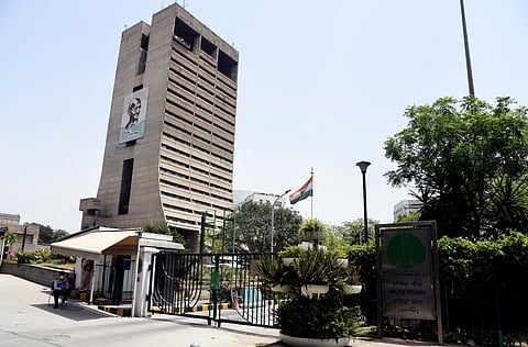 view of headquarters of the New Delhi Municipal Council NDMC Palika Kendra which was sealed for sanitization after five employees tested positive for COVID-19 in New Delhi on Thursday. (Photo | EPS/Parveen Negi)