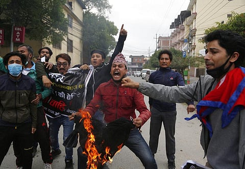 Nepalese students shout slogans during a protest against the Indian government inaugurating a new road through a disputed territory between India and Nepal, in Kathmandu. (File Photo | AP)