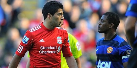 Luis Suarez was banned for eight matches by the English Football Association after being found guilty of misconduct for insulting comments to Patrice Evra. (Photo | AFP)