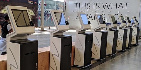 CUSS machines installed across both forecourt check-in hall areas in Rajiv Gandhi International Airport. (Photo| EPS)