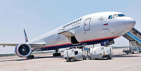 The Russian Aeroflot Cargo flight at the Rajiv Gandhi International Airport