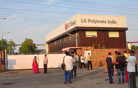 Thick smoke comprising gas billowing out of LG Polymers unit in Visakhapatnam on Thursday. (Photo | G Satyanarayana/EPS)
