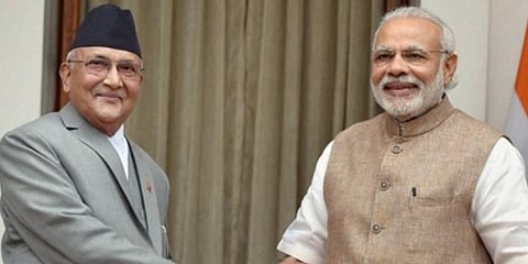 PM Narendra Modi and his Nepalese counterpart Khadga Prasad Sharma Oli 