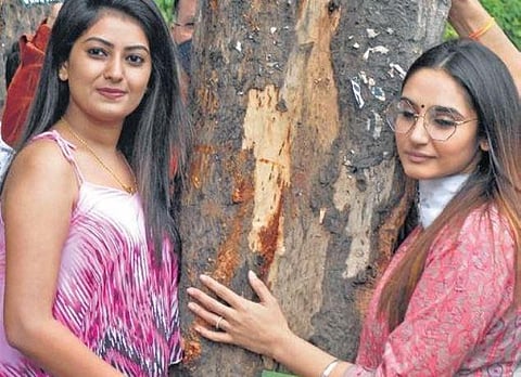 Actors Sonika Gowda and Ragini Dwivedi join a protest to save trees on Bannerghatta Road