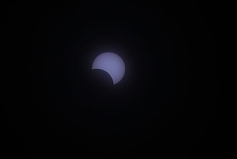 India on Sunday witnessed annual solar eclipse or 'surya grahan' 2020. In this photo, 33 per cent of the solar eclipse was visible from the Tiruchy Astro Club. (Photo | M K Ashok Kumar, EPS)