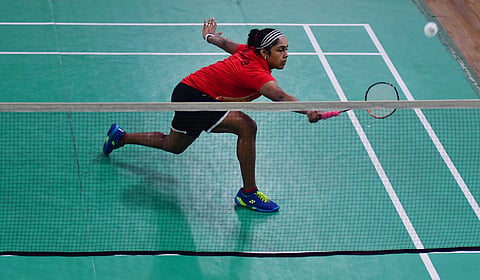 Tanvi Lad hits the court (Photo | Shriram BN)