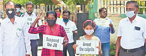 File photo of protest staged near the district court in Madurai seeking justice for the alleged custodial deaths at Sathankulam | k k sundar