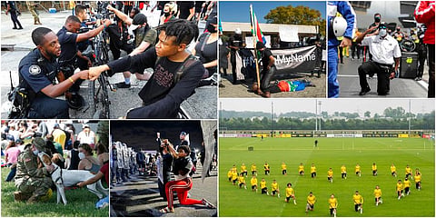 From the Bundesliga venues of Deutschland to the churches of Britain, from police officers to local teenagers... here are a few images of support and solidarity as the people of USA wages on the war against racism, police brutality and white supremacy. (P