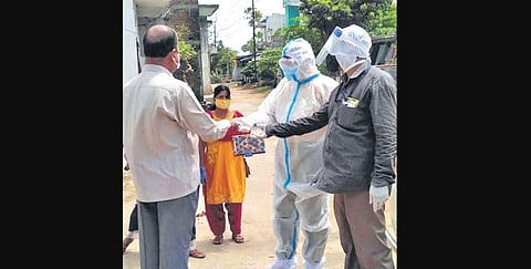 Health screening underway at a containment zone in Ganjam NAC (Photo | EPS) 