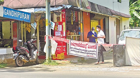 Gandhipuram, a containment zone in Aluva. Only shops selling essential goods are allowed to open here | Albin Mathew