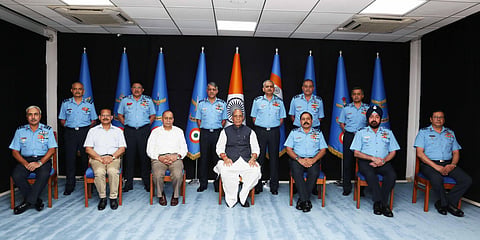 Defence Minister Rajnath Singh at the Air Force Commanders’ Conference