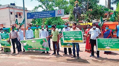 BJD workers staging demonstration in front of ADM office at Paradip  I Express