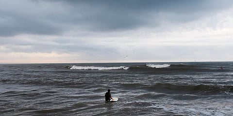 Dark clouds are seen over the ocean at JP Luby Park ahead of Tropical Storm Hanna on Friday in Corpus Christi, Texas. (Photo| AP)