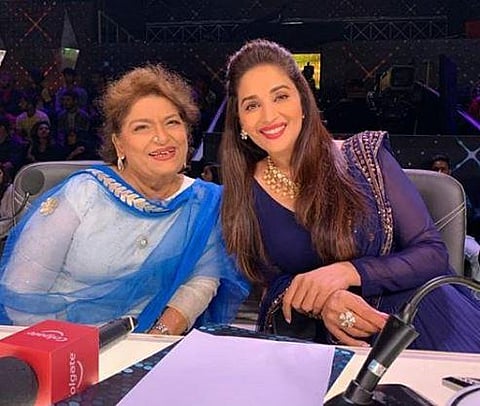 Madhuri Dixit with ace dance choreographer Saroj Khan (Photo | Instagram)