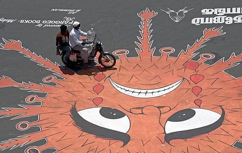 Graffiti drawn on the road in Teynampet in Chennai during coronavirus lockdown. (Photo | EPS)