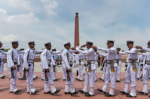 Tri-Services guards march during the 73rd Independence Day celebrations at National War Memorial in New Delhi Thursday August 15, 2019. | (File | PTI)