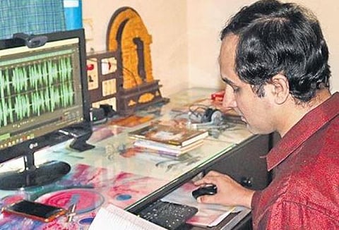 Chinmaya M Rao edits a copy of an audio book