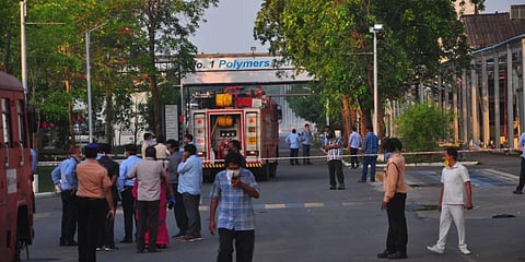 Rescue and relief personnel outside the LG Polymers plant which reported the gas leak. (File photo| G Satyanarayana, EPS)
