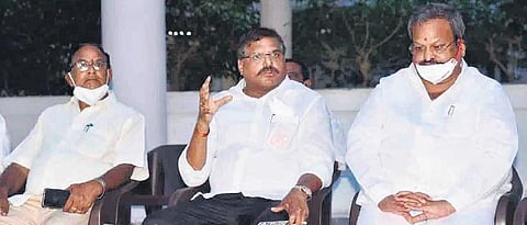 Municipal Administration  Minister Botcha Satyannarayana addressing mediapersons in Vizianagaram on Friday | Express