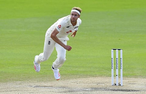 England's Stuart Broad bowls during the fourth day of the first cricket Test match between England and Pakistan. (Photo | AP)