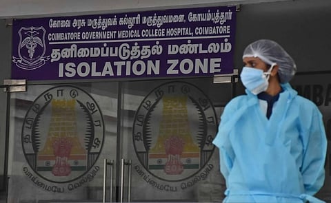 Health staff posed at isolation ward at the Coimbatore Medical College Hospital. (PHOTO | EPS). (Photo | U Rakesh Kumar/EPS)