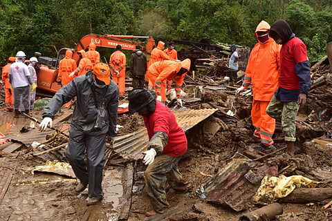 NDRF personnel engaged in rescue operation at Rajamala, Idukki where a landslide has killed over 50 people. (File photo| Albin Mathew, EPS)
