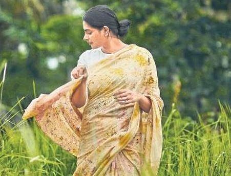 Natural dye artist Amalda Liz in a sari from the Amalda range in collaboration with Save The Loom