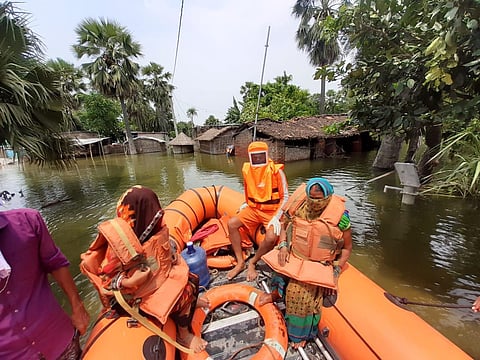 Flood-affected people being evacuated in Bihar.