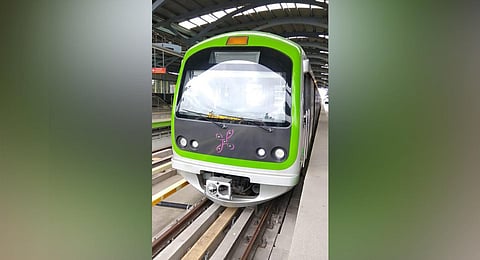 The first train carrying out trial runs from Yelachenahalli to Anjanapura. (Photo | Express)