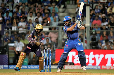 Rohit Sharma of Mumbai Indians bats during the VIVO IPL T20 cricket match between Mumbai Indians and Kolkata Knight Riders in Mumbai. (Photo | AP)