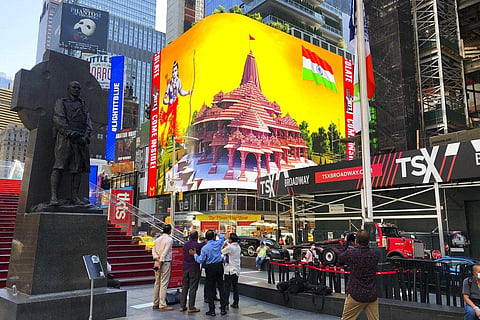 Ram Mandir digital billboard comes up in New York’s Times Square. (Photo | AP)