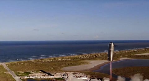 This photo provided by SpaceX shows a prototype of its Mars ship, Starship, is launched on Tuesday, Aug. 5, 2020 in south Texas. (Photo | AP)