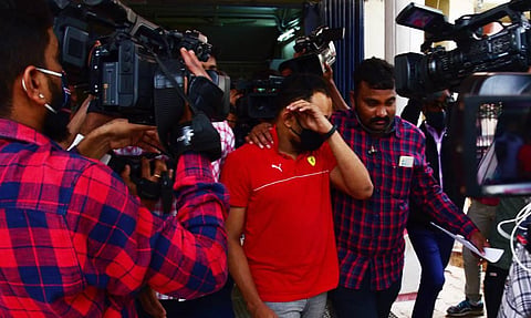 Bengaluru CCB personal took Prateek Shetty to Medical Check who also involved in the Actress Drug case in Bengaluru on Friday. (Photo | Vinod Kumar T/EPS)
