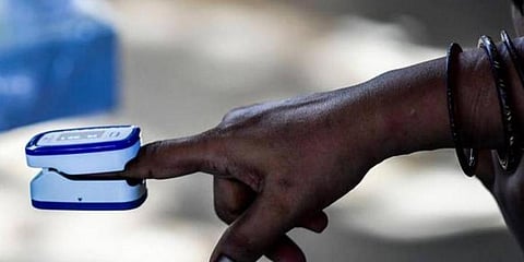 Oxygen level being measured on a pulse oximeter. (Representational Photo| PTI)