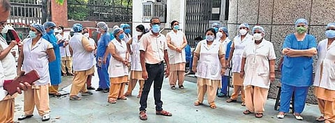 Unpaid for three months, nurses in Delhi begin daily agitation