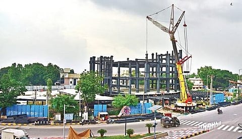 Construction work going on at brisk pace at the Martyrs’ Memorial near Hussainsagar,  in Hyderabad | Vinay Madapu