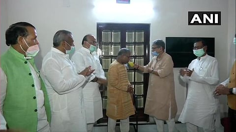 Rajya Sabha Deputy Chairman Harivansh breaks one-day fast. (Photo | Twitter/ANI)