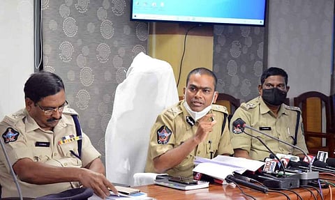 Commissioner of Police Manish Kumar Sinha speaking to mediapersons in Visakhapatnam on Friday.