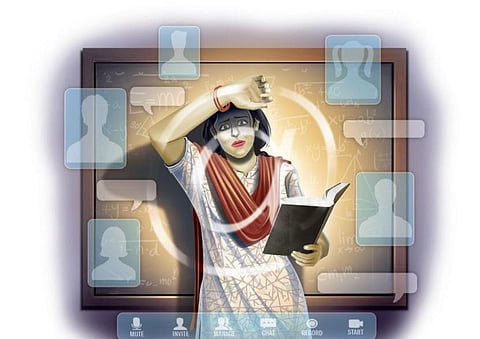 With additional responsibilities at home, the requirement to learn online tools at a quick pace proved irksome. (Express Illustrations | Amit Bandre)