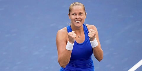 Shelby Rogers reacts after defeating Petra Kvitova during the fourth round of the US Open. (Photo | AP)