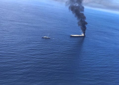 The persistence of the fire for eight days has weakened the superstructure of the vessel (Photo | AP)