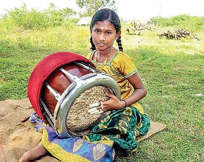 Nine-year-old Nishandini picked up the thavil only in September, but has already been booked for several events | Express